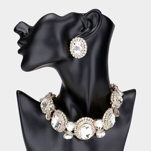 Oval Stone Accented Evening Choker Necklace